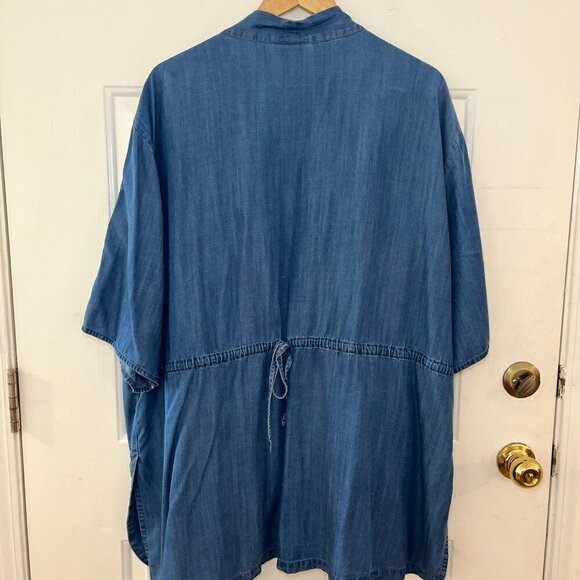 Style & Co Woman Plus-Size Blue Chambray Floral Embroider Cardigan/Duster Sz 3x - Picture 6 of 9